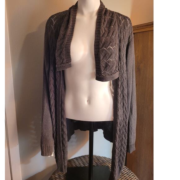 Catherines Black Chevron Cardigan Sweater 3X Open Front Semi Sheer Plus Size - Picture 7 of 8